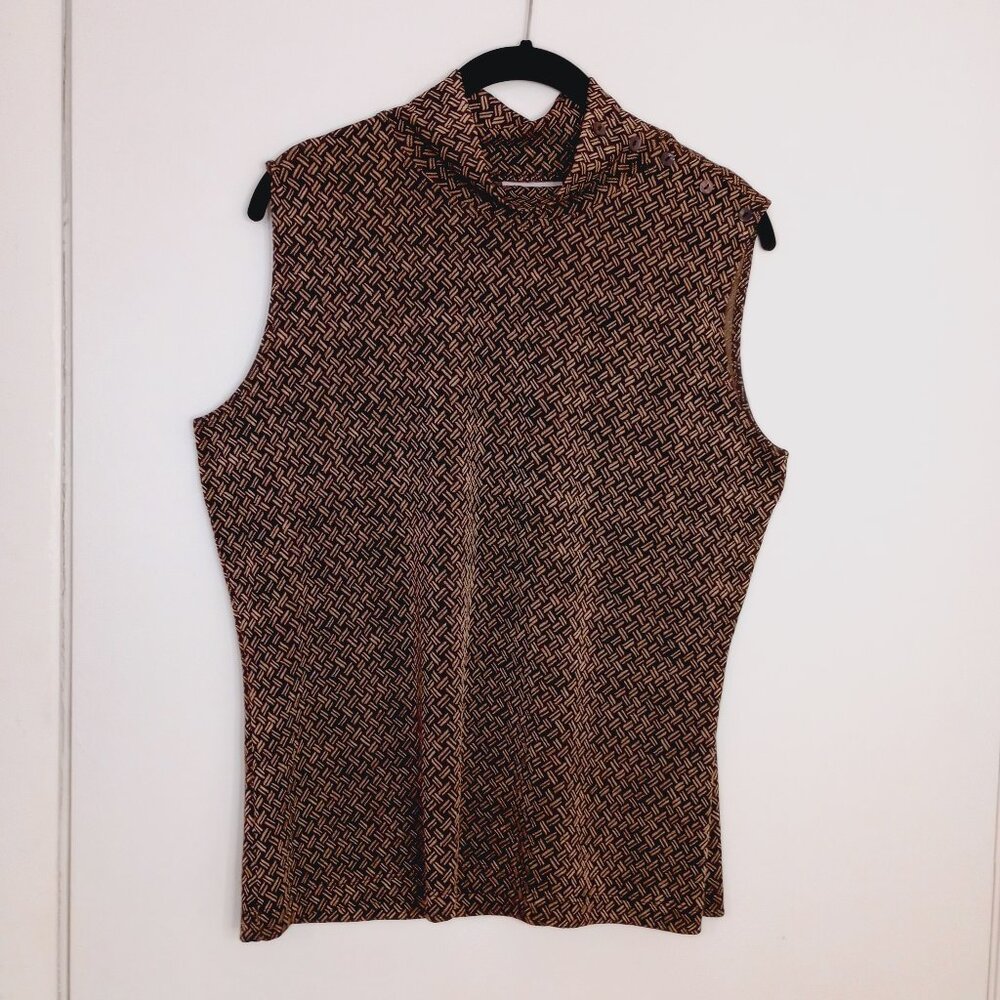 Chico's Travelers Black & Tan Basketweave Sleeveless Top Sz 2